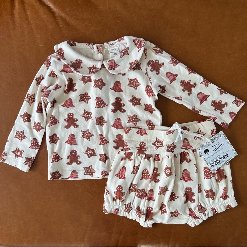 KATE QUINN Gingerbread Cookies Organic Cotton Coordinated Set, 12-18mo